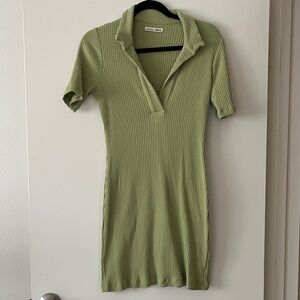 Reformation Sage Green Ribbed Mini Polo Dress